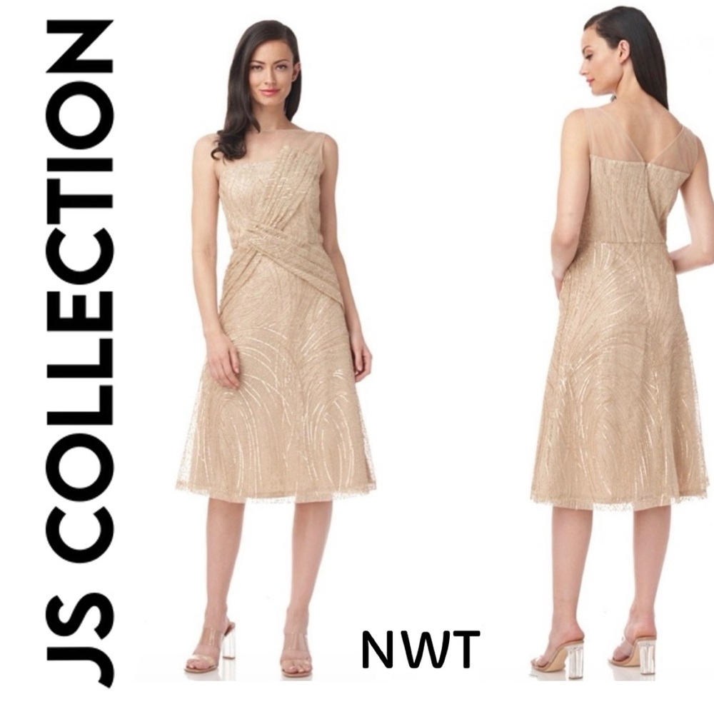 JH Collectibles NWT Size 10 Champagne Dress Sequin Embellishments Midi
